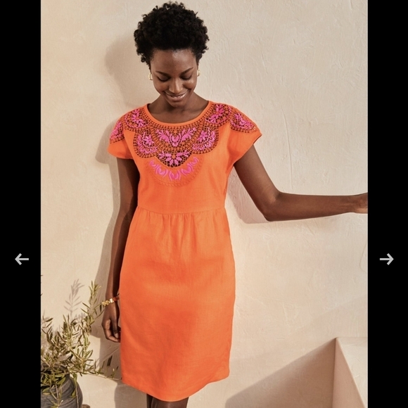 NWT BODEN sz. 6R Fleur Embroidered Linen Dress Knee Length Crochet Eyelet Lace - Picture 3 of 16